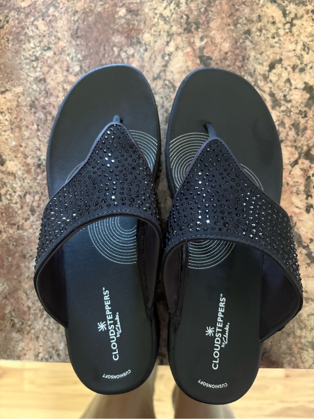 Cloudsteppers by Clarks Black Rhinestone Wide-Band Flip Sandals